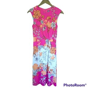 Vince Camuto Pink and White Floral Sleeveless Midi Dress Wedding Guest Dress